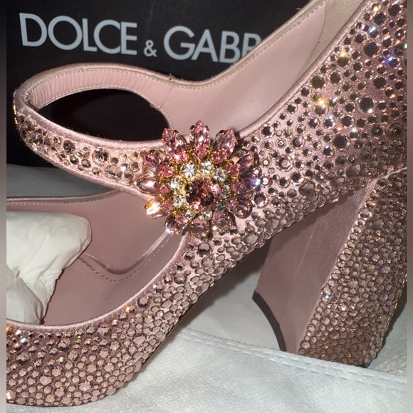 NIB Dolce Gabbana Mary Jane Rose Gold Pink Embellished Rhinestone In Box 9 - Picture 2 of 7